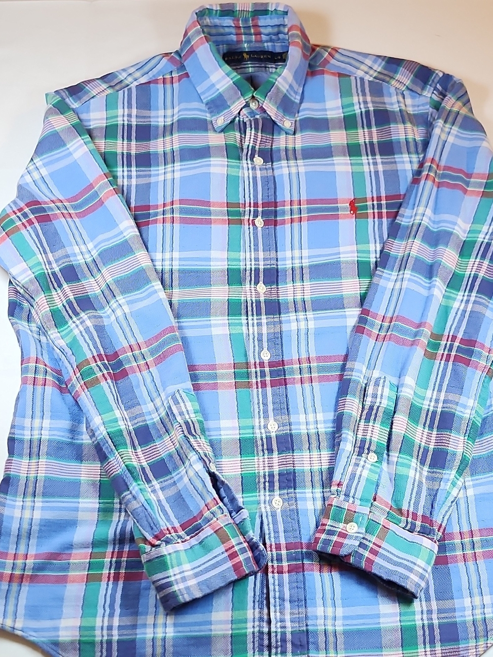 Ralph Lauren Classic Blue Plaid Button-Down Shirt Large  Men's